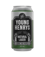 Young Henrys Natural Lager<br>Cans 375ml  375ML When we first brewed this beer, lager was a dirty word amongst anyone calling themselves a craft brewery. Since that day, we’re stoked to have watched appreciation for great tasting lagers grow.<br />Our Natural Lager is an accessible, Aussie take on a traditional German recipe.<br />“Natural” because it’s unfiltered with no preservatives and “Lager” because the light bitterness and dry finish drinks all day, every day, especially when the weather’s hot.