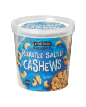  Crusoe Snacking Co. Roasted<br>& Salted Cashew Tub... 200g This is the perfect snack for the perfect occasion. Enjoy the delicious taste of your favourite roasted and salted cashews in a convenient, travel friendly tub. Perfect for entertaining at home and with a refreshing beverage to complement.