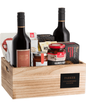 Parker Coonawarra Estate<br>Terra Rossa Gift... 1EA This hamper has all the hallmarks of an amazing gift. An assortment of specialty crackers, nut mix, Italian soft baked biscotti, tomato chutney, quince paste and kalamata olives are showcased around 2 bottles of classy Coonawarra Cabernet that exhibits luscious blackcurrant, blackberry, clove, spice and cigar box characters.