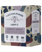  Cottonwood Grove Cabernet<br>Merlot Cask 4l  4L Lush red fruits that is sure to be delighted. Well-balanced with hints of cedar, coconut and vanilla. Soft tannins on the palate and a smooth finish.