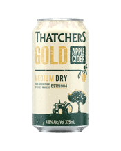  Thatchers Gold Apple Cider<br>Can 375ml  375ML Thatchers Gold Apple Cider Made using traditional techniques and expertise gained since 1904, Thatchers Gold Apple Cider is a medium dry golden cider, with a smooth, refreshing taste. Suitable for vegetarians. Vegan Friendly. Gluten Free. Dairy Free.