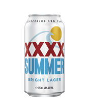  Xxxx Summer Bright Lager<br>Cans 375ml  375ML Australian malted barley and hops are brewed together with the purest water and quality ingredients to make this full strength lager, giving it a refreshing taste and smooth hop character