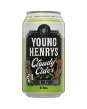  Young Henrys Cloudy Cider<br>Cans 375ml  375ML Young Henrys Cloudy Cider is bursting with the pure, unfiltered taste of apple yumminess. Letting the apple shine through without adding any sugar or syrup, there's a great balance here between the natural apple tartness and fruity sweetness.