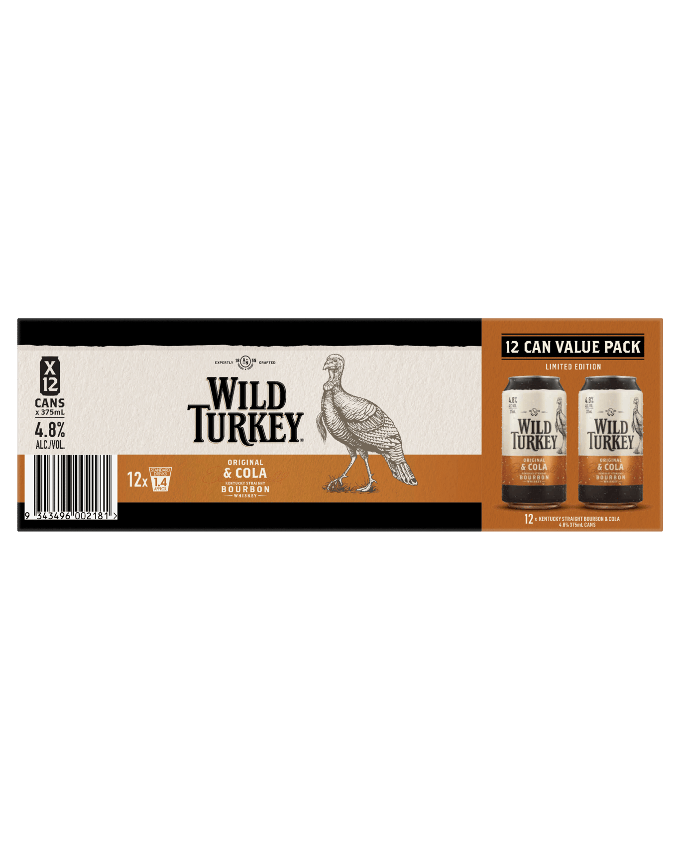 Buy Wild Turkey Bourbon & Cola Cans 10 Pack 375ml + 2 Extra Bourbon & Cola Cans Online (Low
