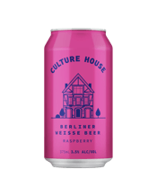  Culture House Raspberry<br>Berliner Weisse... 375mL An approachable sour wheat beer that's so refreshing it will be enjoyed by all. A beautiful balance between the sweetness of the raspberries, and the tartness of the berliner weisse bier.