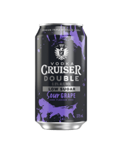 Vodka Cruiser Sour Grape<br>Cans 375ml 375ML Vodka Cruiser Double Sour Grape blends the sour grape flavour you love and premium triple distilled vodka, a punchy mix with 65% less sugar than a regular full sugar Vodka Cruiser Double. Perfect for sharing with friends.