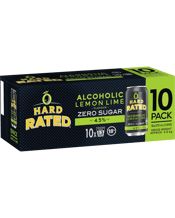  Hard Rated Zero Sugar Lemon<br>Lime 10pk Cans... 375ML Hard Rated is now packed with refreshing Lemon and Lime flavour. Enjoy the full sweetness taste, without the sugar.
