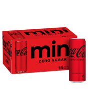  Coca-cola Zero Sugar Mini<br>Cans 15x250ml  3750ML Coca-Cola Zero Sugar is a light choice for those who want the classic taste of Coke with no sugar. Whether sharing with family and friends or accompanying a meal, Coca-Cola Zero Sugar has a pack for almost any occasion. Coca-Cola Zero Sugar soft drink is available in cans, mini cans, single serve and sharing size bottles as well as multipacks.
