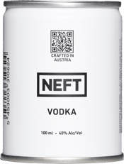  Neft Vodka Cans 100ml  100ML Great-tasting, smooth, top shelf quality rye vodka, distilled 5 times in small batches. It is vodka worth sipping, no dressing up or watering down required. Made from just two ingredients – old-world, non-GMO rye and oxygen-rich mountain spring water sourced from the Austrian Alps.
