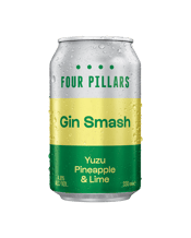  Four Pillars Gin Smash Cans<br>330ml  330ML Crafted by the world-class gin makers at Four Pillars, this zingy riff on a Gin Smash cocktail turns up the volume on citrus. A fresh smash of their fan-favourite Fresh Yuzu Gin, extra zesty Yuzu goodness, juicy lime, and tropical pineapple. Topped with soda for a fresh &amp;amp;amp;amp;amp;amp; fizzy sip that's bursting with flavour. Crack and sip or enjoy over ice with a wedge of fresh lemon or lime.