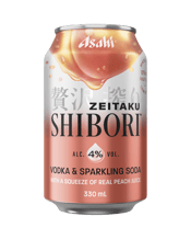  Asahi Zeitaku Shibori Peach<br>Cans 330ml  330ML Shibori is a delicate mix of vodka, lightly sparkling soda and ​a generous squeeze of 10% real fruit juice. Low sugar.