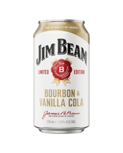  Jim Beam Vanilla & Cola 4.8%<br>Cans 375ml  375ML The perfect balance of our smooth Jim Beam White Bourbon whiskey, paired with refreshing vanilla cola, making it perfect for any occasion. Whether watching the footy with mates, heading for a day at the beach or having an afternoon barbeque, all you need is an esky, ice and some mates…because Jim Beam is best enjoyed together
