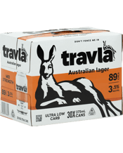  Travla Mid Strength Lager<br>Block Cans 375ml  375ML Travla Mid Strength Lager 3.5% Ultra Low Carb, 89 Cals, Australian Owned Ultra low carb Australian lager now in 30 blocks. A classic Aussie all rounder proudly brewed using only local ingredients. The perfect easy drinking beer to get your eye in, and given the chance, won’t let you down after a few more. Clean, crisp and only 89 calories. Brewed with Australian pale malt, signature lager yeast and a blend of Cluster and Melba hops.