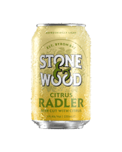  Stone & Wood Radler Citrus<br>Cans 330ml  330ML Stone & Wood Radler is brewed like any other beer but with additions of lemon puree for zest, and natural flavouring of grapefruit and orange for aroma and sweetness. Brewed with all natural ingredients, it’s a beer refreshingly light and naturally zesty.