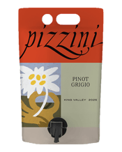  Pizzini Pinot Grigio Bagnum<br>1.5l  1.5L A pinot grigio from a top producer. Consistently good quality, the wine is as what you would find in the bottle. It has a crisp, clean savoury finish. The wine will stay fresh for thirty days once the pouch has been opened.