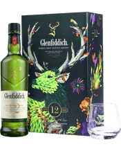 Glenfiddich 12 Year Old<br>Single Malt Scotch... 700ML A limited-edition giftset of the World's Most Awarded Single Malt Scotch Whisky, including a Glenfiddich glassware. The Glenfiddich 12 Year Old bears all the hallmarks of our Speyside signature style, one that has made us the world's most awarded single malt. Pioneering the single malt category, the whisky is matured in the finest Oloroso sherry and bourbon casks for at least 12 years before being uniquely married in oak tuns for up to nine months to develop exceptional harmony and complexity of