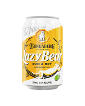  Bundaberg Lazy Bear Rum &<br>Dry Cans 375ml  375mL Bundaberg Lazy Bear is the perfect mix of Bundaberg Original Rum with Dry and a twist of natural lime, this mid strength is the perfect thirst quencher for long lazy summer days.