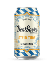  Bentspoke Brewing Co. Stein<br>Time German Lager... 375ML This full-bodied Helles lager delivers a subtle touch of malt sweetness to complement the floral notes of noble German hops. Clean, crisp, and ridiculously pintable, Stein Time was made for sunny afternoons, dreary mornings, or any time really! Because when the beer is this good, it’s Stein Time Somewhere. Prost!