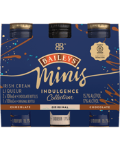  Baileys Minis Mixed Pack<br>3x100ml  300ML GIVE THE GIFT OF BAILEYS ALL YEAR ROUND WITH THE BAILEYS INDULGENCE COLLECTION Three treat sized serves of Baileys Original Irish Cream and the indulgent decadence of Baileys Chocolate A delicious drinkable dessert in a bottle these petite treats indulge you with all the smooth creamy taste of Baileys in the time it takes to make it from the fridge to the sofa Simply pop a straw in it.