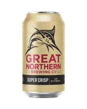 Great Northern Brewing Co.<br>Super Crisp 3.5%... 375ML Great Northern Super Crisp lager was brewed with an outdoor lifestyle in mind. With its fruity aroma, low bitterness and clean, crisp finish, it's the ultimate refreshment for the Great Northern conditions. Brewed with Australian pale malt, lager yeast and a light stable hop and malt extract to produce a refreshing, crisp beer without compromising on taste.