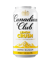 Canadian Club Lemon Crush<br>Zero Sugar Cans... 375ML New from Canadian Club comes a zesty and delightful lemon flavour expression of CC RTD. Now in zero sugar. With an ABV of 4.8percent, this refreshing beverage offers the perfect balance of citrus brightness with the familiar smooth taste of Canadian Club Whisky.