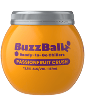  Buzzballz Passionfruit Crush<br>187ml  187ML Turn up the tropical flavour with BuzzBallz Passionfruit Crush. This ready-to-go alcoholic chiller delivers passionfruit flavour with a juicy, tropical taste and a lively tangy finish. Packed in the unmistakable BuzzBallz ball-shaped format with a resealable screw cap, it’s made for easy chilling and easy enjoyment. Bright, fruity and full of personality, Passionfruit Crush brings a fun tropical twist in every sip.
