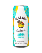  Malibu Cocktails Pina Colada<br>Sparkling Cans... 330ML Malibu Pina Colada 330mL perfectly captures the iconic tropical cocktail in a single, chill-ready can. Seamlessly blending our smooth Caribbean white rum with bright pineapple and creamy coconut, it delivers an instant hit of laid-back summer refreshment. It is the ultimate grab-and-go essential for effortless beach days or relaxing by the pool without the need for a blender or bartender. Product Highlights & Profile: Style: Pre-mixed Tropical Rum Cocktail. Provenance: Crafted with premium Carib