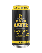  Hard Rated Alcoholic Lemon<br>4.5% Cans 440ml  440ML True to an original lemon flavour, Hard Rated is made with crushed lemons to deliver a refreshing lemon taste with an alcoholic kick. Made for Summer. 18 plus.