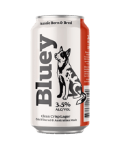  Bluey Ultra Crisp Lager Cans<br>375ml  375ML Bluey Clean Crisp Lager is an easy-drinking and refreshing lager brewed from 100% Australian-farmed malt. It's light & crisp with a smooth finish. Bluey was the dog who defied the odds and became an Aussie legend. She lived nearly 30 years, spending most of her life working the farm. It's the perfect mid strength lager for the Australian lifestyle. Produced by or on behalf of Pinnacle Drinks, part of Endeavour Group Limited.