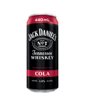  Jack Daniel's Tennessee<br>Whiskey & Cola Can... 440ML Jack Daniel's Tennessee Whiskey and Cola delivers a ready to drink whiskey cocktail that features one of the world's best selling whiskies with a twist. Perfectly pre-mixed, this canned drink combines Jack Daniel's Old No. 7 with fizzy cola for a refreshingly all-time classic mixed drink. You can enjoy the convenient format of these Jack and Cola whiskey cocktails on the go, straight from the fridge, or right out of the cooler. Simply serve it cold straight from the can or over ice, and always i