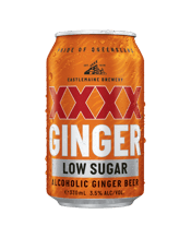 Xxxx Alcoholic Ginger Beer<br>Low Sugar 330ml... 330ML XXXX Ginger Low Sugar is a full-flavoured, mid-strength ginger beer with less sugar (7.6g and 122 calories per can). It delivers the same refreshing, balanced ginger taste Aussies love now in a lighter, Better For You format.