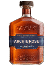  Archie Rose Single Malt<br>Whisky 700ml  700ML Archie Rose Single Malt Whisky is made from the highest quality Australian barley malts grown under boundless blue skies, in rich red ochre earth surrounded by gum trees - where the land does the talking and we bottle it.<br><br />Crafted with Australian-grown heirloom and aromatic roasted barley malts, it reflects our belief that great whisky starts its life in the field.<br><br />Five-Times Australia’s Best Single Malt, it is aged in Australian fortified wine (apera), European, and American oa