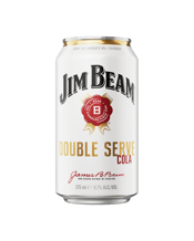  Jim Beam White Double Serve<br>Bourbon & Cola... 375ML Jim Beam Kentucky Straight Bourbon Whiskey was originally distilled in 1795. Jim Beam White Cola is a classic, pairing quality Kentucky Straight Bourbon Whiskey and cola to provide a richer, smoother flavour in a pre-mixed can. The new Jim Beam Double Serve is crafted for an even fuller smoother flavour with 2 standard serves of Australia's No 1 Bourbon, Jim Beam.