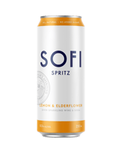  Sofi Spritz Lemon &<br>Elderflower Cans... 250mL SOFI Spritz Lemon and Elderflower is a modern Australian twist on a classic Italian cocktail, the Hugo Spritz. Crafted with Australian white wine, lemon, elderflower and sparkling water using natural ingredients and no added sugar. A bitter-sweet taste with herbal notes and a refreshing finish best enjoyed over ice with a slice of lemon and a sprig of mint.