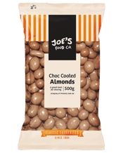  Joe's Chocolate Coated<br>Almonds 500g  500g Joe's Chocolate Coated Almonds are whole roasted and dipped in layers of real milk chocolate, these moreish bites are just what you need to appease any sweet tooth. The ideal crowd pleaser for any occasion.