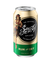  Sailor Jerry Spiced Rum &<br>Dry Cans 375ml  375mL We expertly blend our Sailor Jerry Caribbean Rum with dry ginger to give you a refreshing drink that is ready to go straight from the can. Made the Old School Way. Bold and Smooth as Hell.