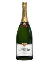 Taittinger Brut Réserve<br>Champagne Nv Magnum... 1.5L Typical of the Taittinger house style, their non vintage Champagne is superbly well-balanced and easy to drink. Smoothly textured with delicate fruit flavours and subtle toasty yeast characters it is an ideal aperitif.