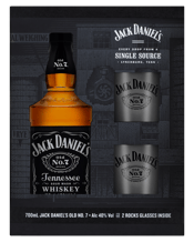  Jack Daniels Old No 7 And 2<br>Glass Pack 700ml  700mL The perfect gift. Jack Daniel’s Old No.7 whiskey is charcoal mellowed drop by drop, then aged in handcrafted barrels. More than 150 years later, Jack Daniel’s Whiskey is still made the same way Mr Jack made it.