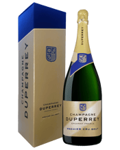 Duperrey Champagne Premier<br>Crut 1.5l 1.5L Lemon curd, white apricot, nectarine aromas with flinty yeasty notes. Generous and lively on the palate with abundant citrus, stone fruit honey flavours, lovely flinty, sourdough bread complexity, fine lacy textures, and wonderful fresh bouyant crispy long mousse. A very flavourful and tactile Champagne.
