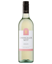  Chancellor & Co Moscato  750ML Great value for money and quality wines. That's what Chancellor and Co are all about and their Moscato is a a joy to drink. Crisp and sweet with flavours of musk, sherbert and fairyfloss, it really comes alive when you pair it with spicy food.