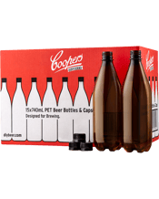 Coopers Pet Bottles And Caps<br>15 Pack 740mL The Coopers 740mL PET bottles and reusable screw-on plastic caps. Bottles are also reusable, lightweight and shatterproof.
