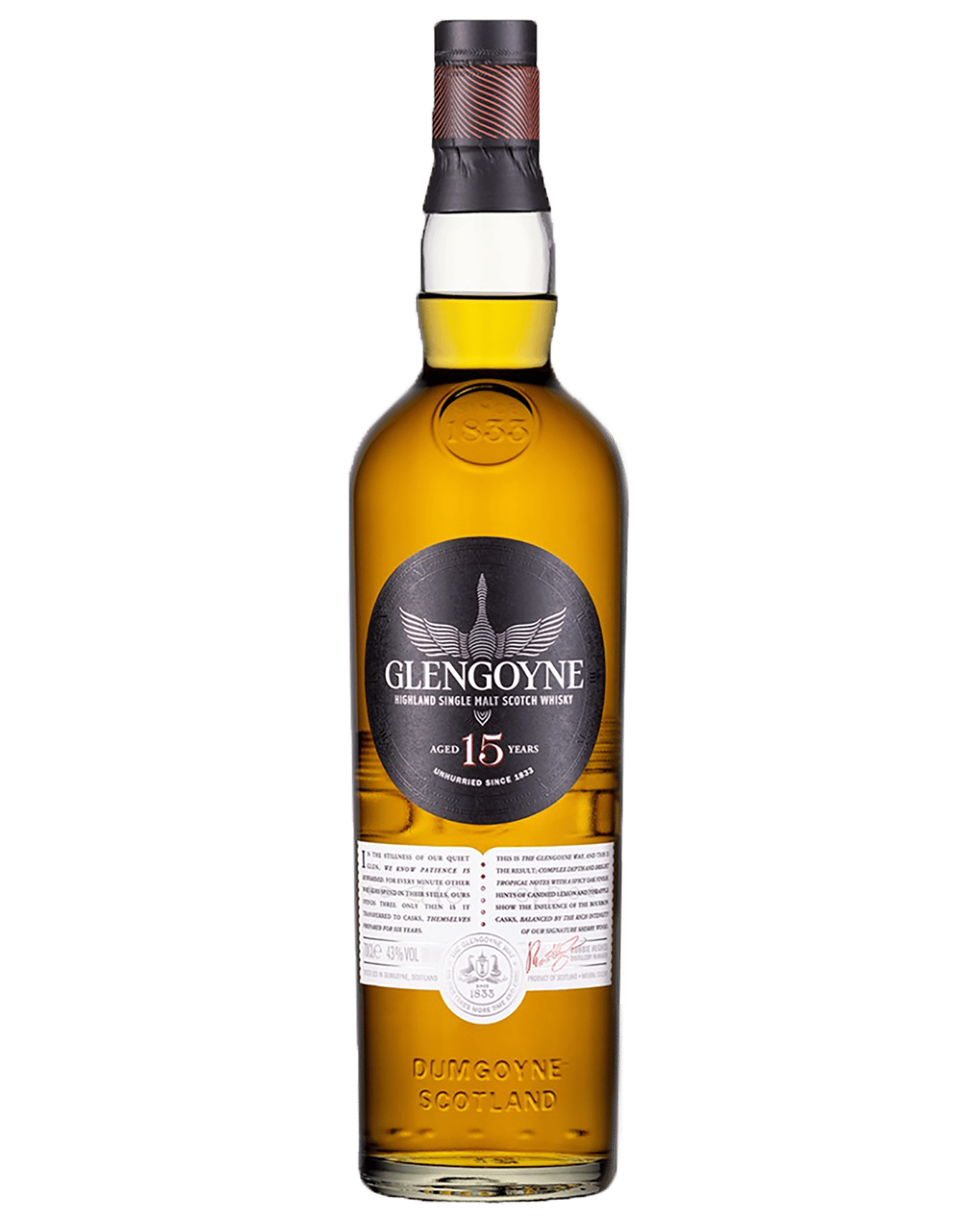Bottle of Glengoyne 15 YO single malt Scotch whisky