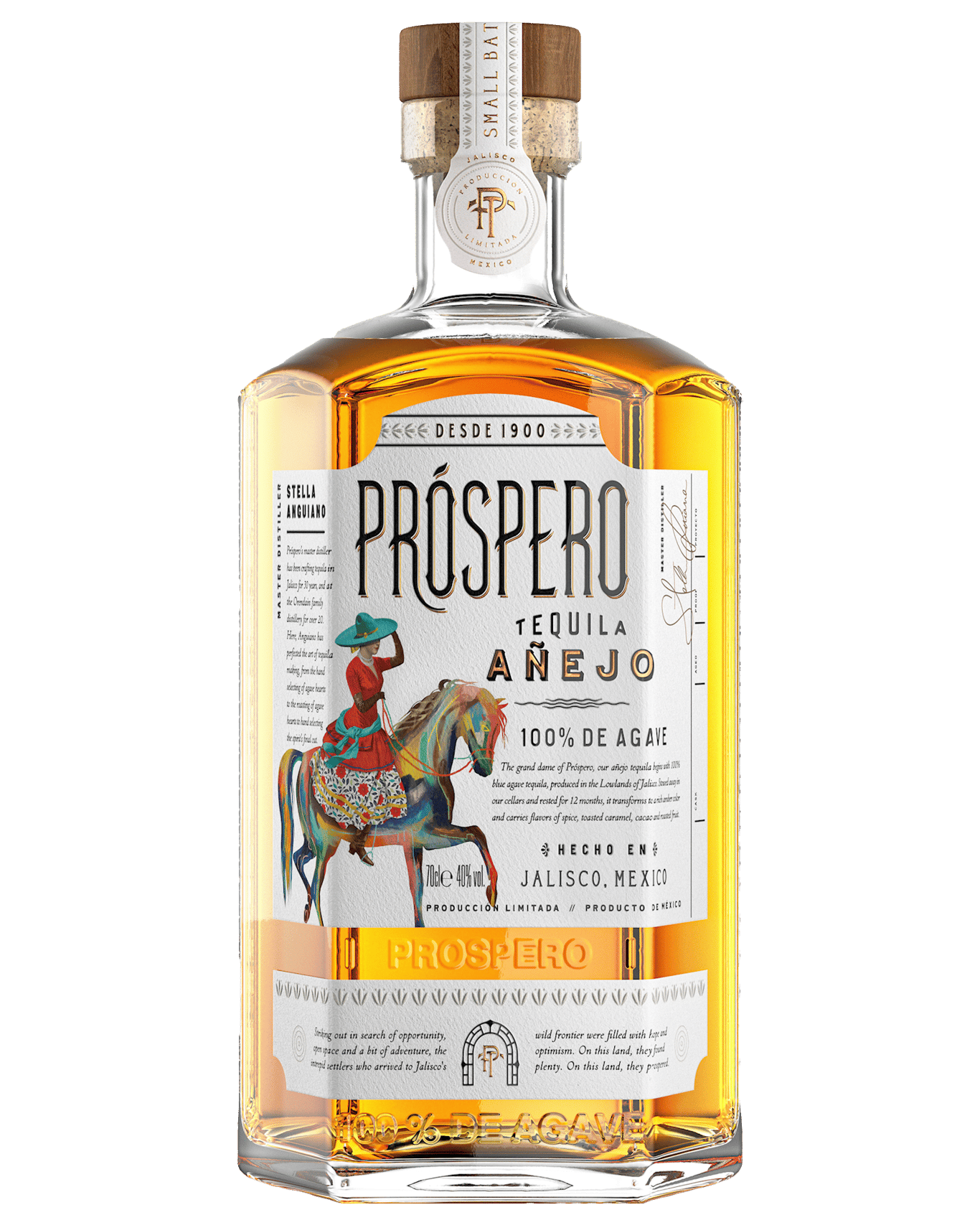 A bottle of Próspero Añejo Tequila