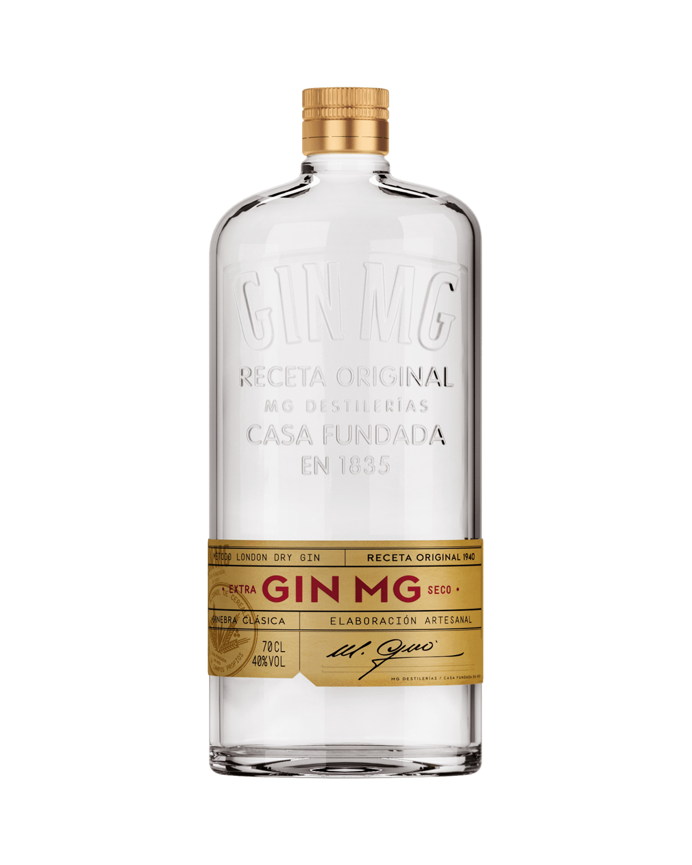 A bottle of MG Dry Gin