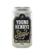  Young Henrys Stayer Mid Can<br>375ml  375ML Soft stone fruit and lychee hop aroma, bright golden body, super refreshing with a slightly bitter finish. It's a gentle beer for gentle people who care about having a good time whilst ensuring that their good time doesn't ruin the good time of others. Drink with good friends when thirsty.