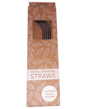  Stainless Steel Drinking<br>Straws  1 Pack contains 4 curved end stainless steel straws and cleaning brush.