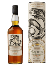  The Singleton Glendullan<br>Select Game Of... 700mL House Tully located at Riverrun, rules as the lord of the River lands. The power of water flows through both House Tully and The Singleton Glendullan Select as it is made on the banks of the River Fiddich in the wooded hills of Dufftown. Here they harnessed the water that flowed through the land utilizing a water wheel to power the entire distillery.