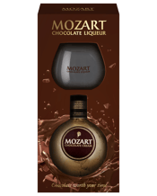  Mozart Chocolate Liqueur<br>Glass Pack 500ml  500mL Chocolate - everyone loves it. Possibly the most popular taste in the world and Mozart captures this in a liqueur glass. Mozart liqueurs are produced under the expertise of the world’s only master distiller and master confectioner. Pioneers of the world’s first chocolate distillate, crucial to the complex and natural cocoa flavour of the Mozart Chocolate Cream. This pack contains a 500mL bottle of Mozart Gold Chocolate, along with a branded glass.