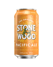 Stone & Wood Pacific Ale<br>Cans 375ml 375ML Inspired by our home on the edge of the Pacific Ocean and brewed using all Australian barley, wheat and Galaxy hops, Pacific Ale is cloudy and golden. It is dry hopped to provide a big fruit aroma and a refreshing finish.