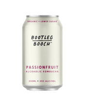  Bootleg Booch Passionfruit<br>Alcoholic Kombucha... 330mL Bootleg Booch Passionfruit alcoholic kombucha is bursting with vibrant and juicy passionfruit flavour. Inspired by ancient recipes and small batch brewed using only the best organic ingredients, the unique brew is double fermented to produce a clean, crisp finish. - Certified Organic - Low Sugar - Preservative Free - Batch Brewed